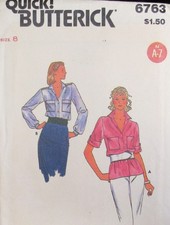Vintage Butterick 6763 Misses 8 Loose Fitting Blouse Shirt Retro Pattern UNCUT