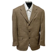 Ermenegildo Zegna 40S Silk Cashmere Full Canvas Brown Plaid Blazer Sport Coat