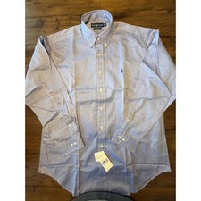 Ralph Lauren Yarmouth Dress Shirt Mens 16 34/35 Blue Herringbone Cotton NWT