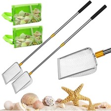2 PCS Shark Tooth Sifter Beach Sand Sifter W/Shell Bags Sand Scoop Shell Scooper