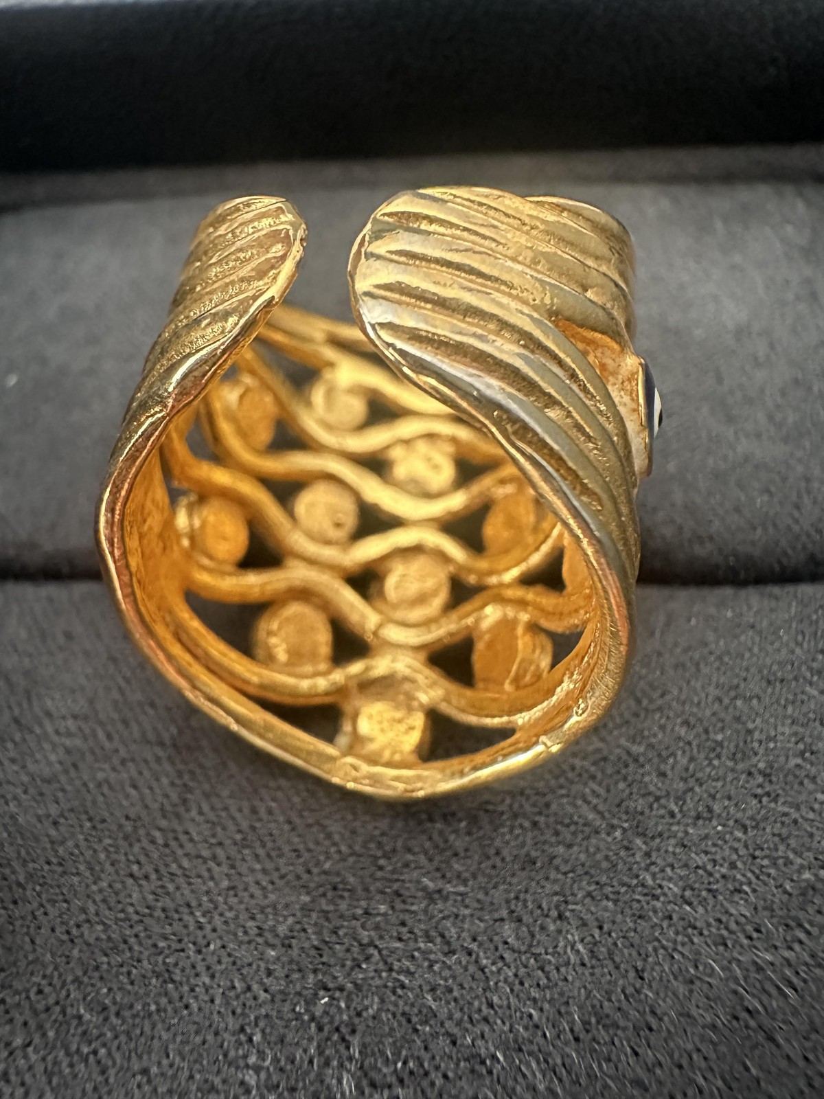 Evil Eye Statement Cuff Ring Adjustable Gold Tone… - image 2