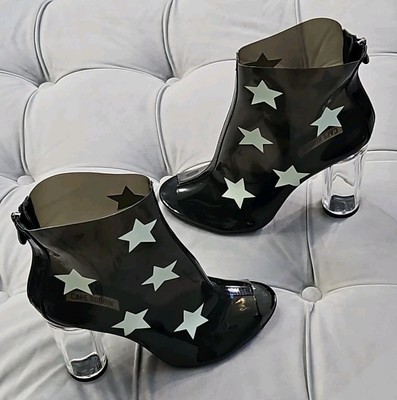Cape Robbin Y2K Boots See Through Black Stars Zip Up Lucite Heel Womens Shoes 8