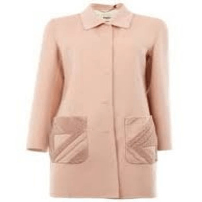 Fendi Roma Wool Coat 42 Blush Pink Shearling Pocket Jacket Italy Luxury Designer