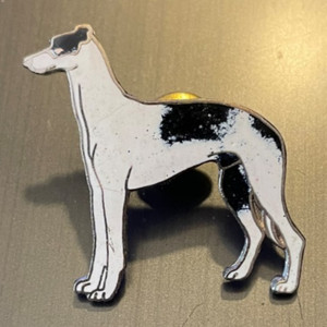 Vintage High Quality Large Mafco Metal & Enamel Black & White Greyhound Dog Pin