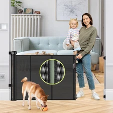 Reinforced 55" Wide Retractable Baby Gates with Reinforced Strips, Indoor/Outdoo