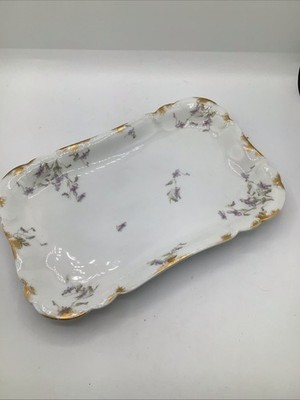Antique Haviland and Co Limoges Porcelain Serving Platter Floral Gold Trim