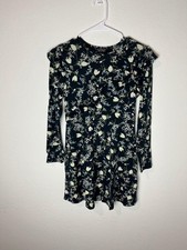 Topshop Dress Womens US 6 Black Floral Long Sleeve Petite Fit Skater Spring Fall