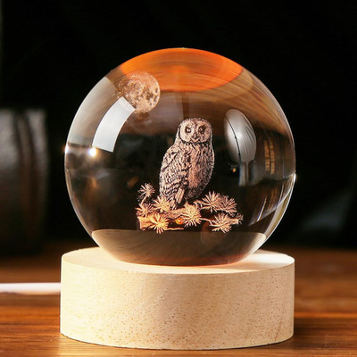 3D Owl Crystal Ball 60Mm Owl Figurines in Crystal Ball Decor Collectibles Snow G