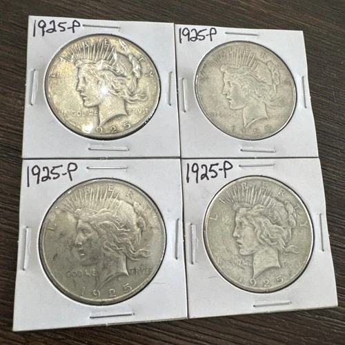 Peace Silver Dollars 1925 - Lot of 4 - 90% Silver Verified - Lot D