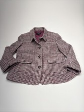 Talbots Tweed Wool Blend Blazer Jacket Pink White Grey Button Up Size 10 EUC