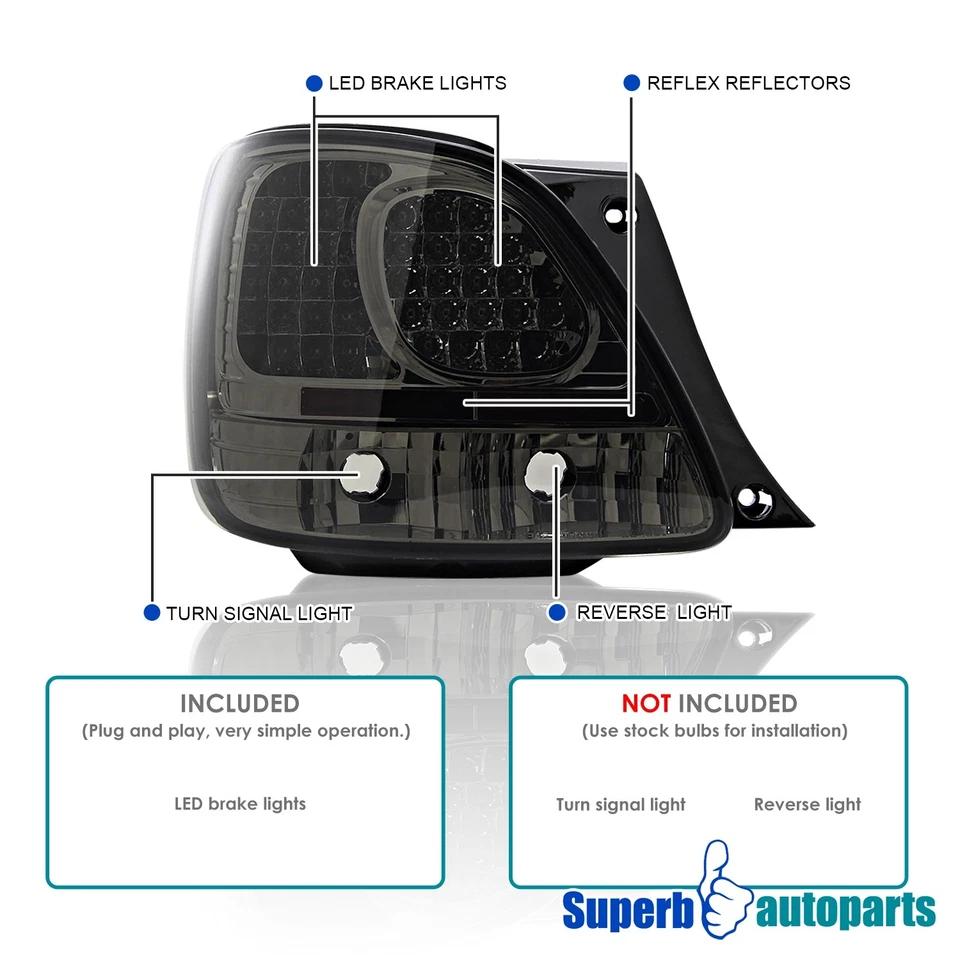 Fits 1998-2005 Lexus GS300 GS400 GS430 LED Tail Lights Smoke 4PC Left+Right - Image 3 of 4