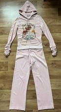 Vtg Juicy Couture Baby Pink Velour Tracksuit Set Size M Floral Gold Print Y2K