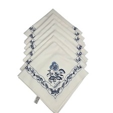 Set Of 7 Blue Danube Square Cloth Printed Napkins 17" X 17" Blue Onion