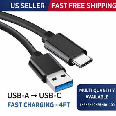 USB A to USB C Fast Charging Cable 4FT Type-C Charger Cord Samsung Android lot