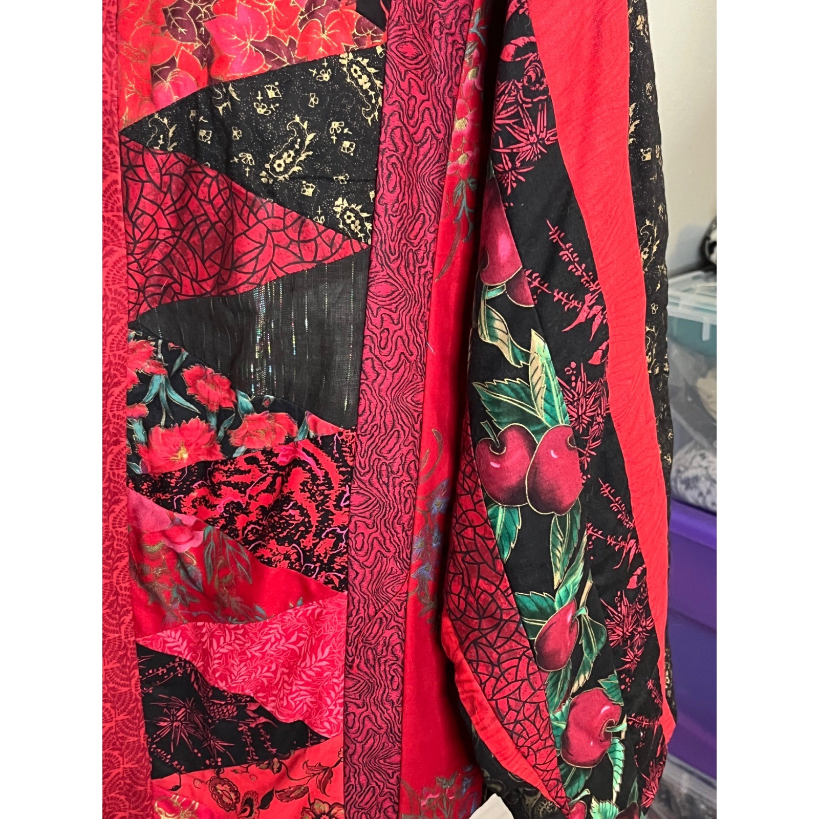 Patchwork Kimono Jacket Red Black Handmade Artsy … - image 3