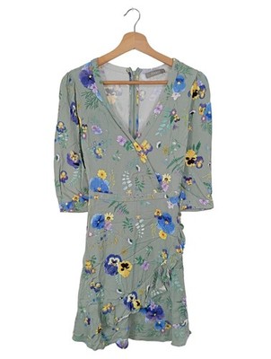 OASIS Wickelkleid Damen Kleid Gr. DE 36 hellgrau-blau-blassgelb Casual-Look
