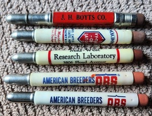 LOT OF 5 Vintage Advertising Bullet Pencils Breeders  Laboratories Bank