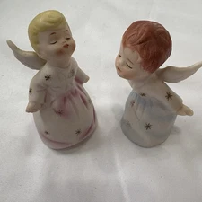 Schmid Bros Kissing Boy Girl Angels Blue Pink Gold Stars Ceramic Figurines Japan