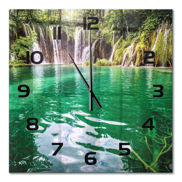 Stilvolle Wanduhr Mit Leisem Uhrwerk Plitvicer Seen Schwarze Zeiger 60X60 Cm-image