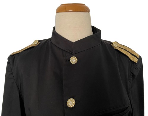 Marching Band Jacket Unisex M Black Gold Lame Trim Rhinestone Button Cosplay VTG - Picture 11 of 15