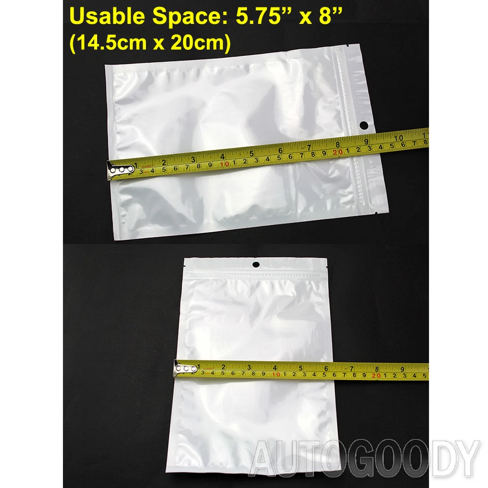 1000 Zip Zipper Lock Bags Clear Plastic White Back 6.25" x 9.5" Seal Reclosable - Image 2 of 4