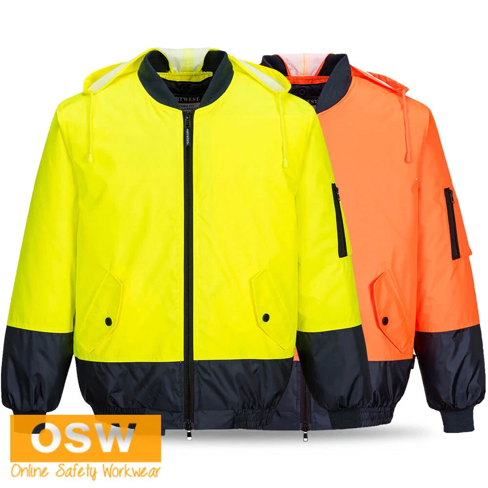 Hi Vis Two Tone Waterproof PORTWEST Bomber Jacket Wind-Resistant MJ304