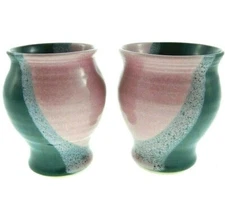2pc Set 4" Cagle Rd Pottery Vintage Double Sided Pink Green Pots Planters