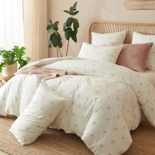 Duvet Cover Set King Size,White Pink Floral King No Comforter Pink Tulips