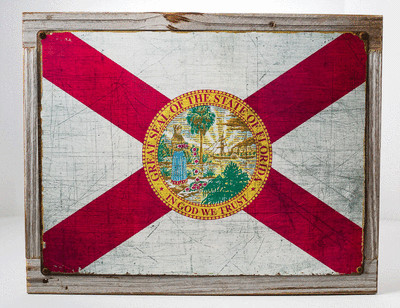 Florida State Flag Metal Sign Framed on Rustic Wood, Americana, Rustic Décor