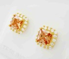 LAB CREATED 2.64 Cts IMPERIAL YELLOW TOPAZ & W/SAPPHIRES EARRING .925 SILVER — photo 3