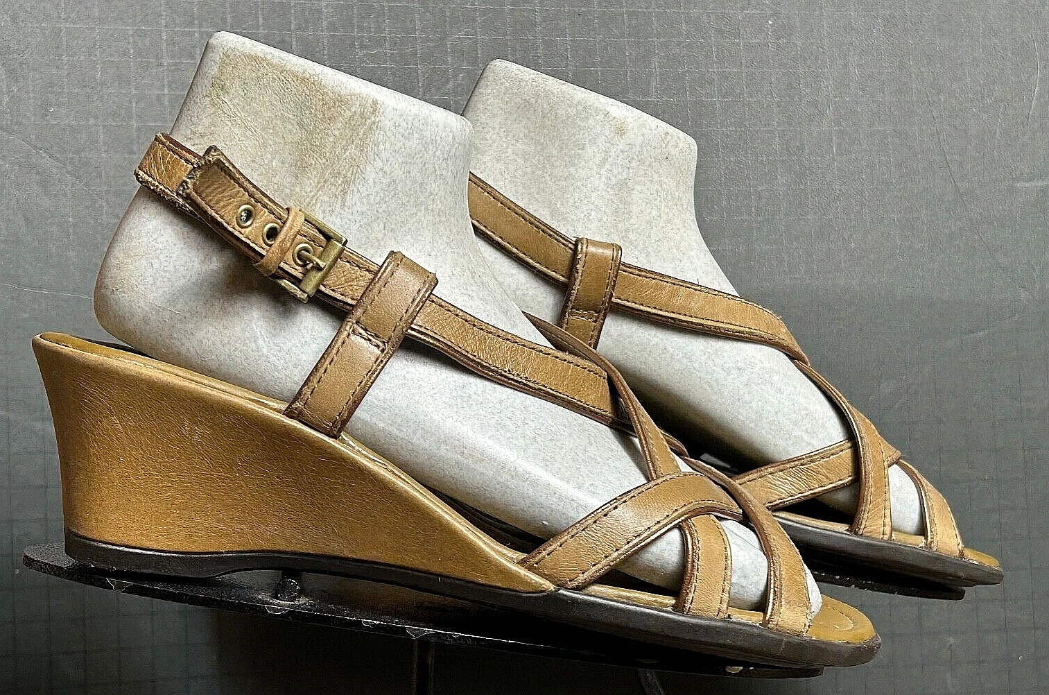 Sandalo donna ECCO marrone in pelle con cinturini zeppa zeppa taglia 38 7.5 US MINTY