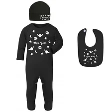 Mini Goth Baby Romper, Hat and Bib Set
