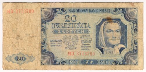 1948 Polonia 20 zlotych 3713780 banconote cartacea valuta - Foto 1 di 2