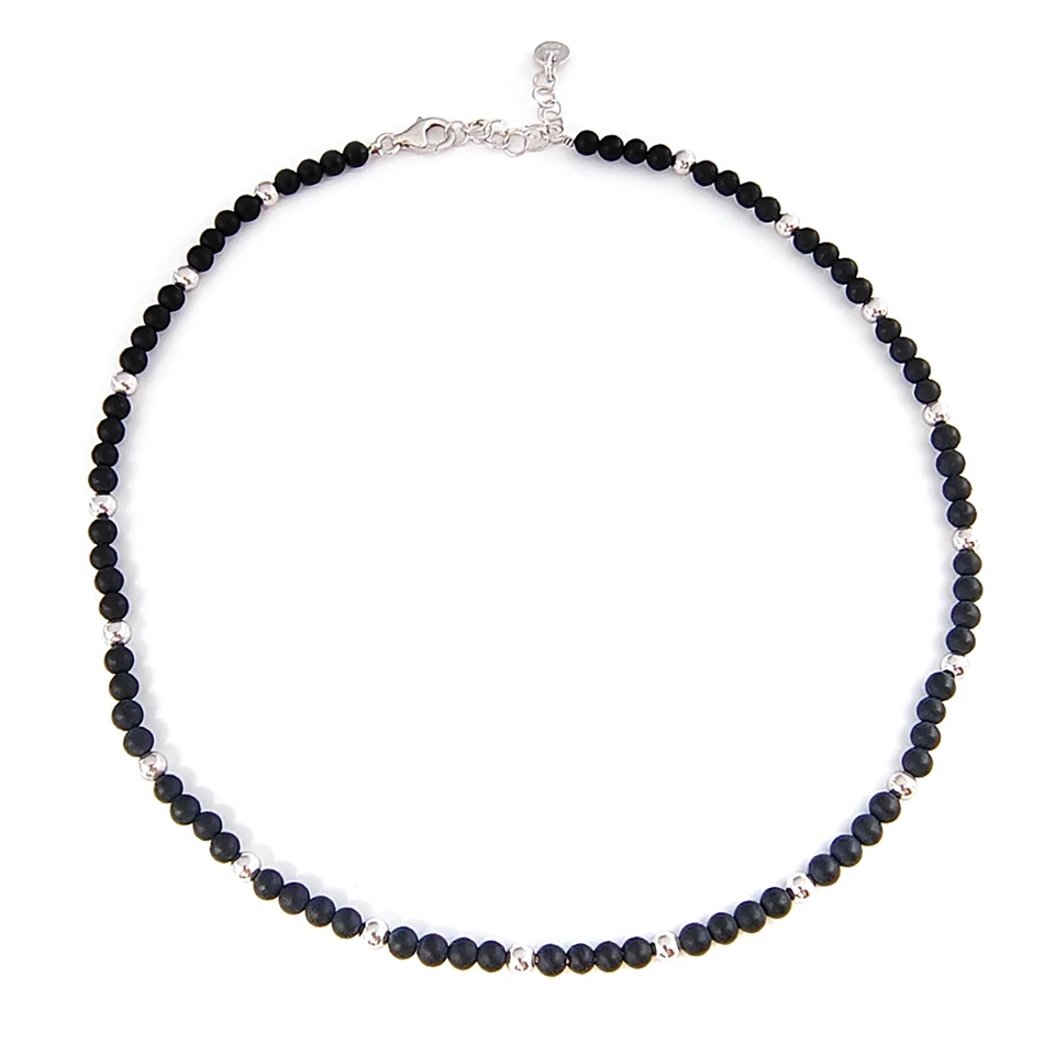 Collana da uomo in argento 925 girocollo sfere resina nera - Immagine 2 di 4
