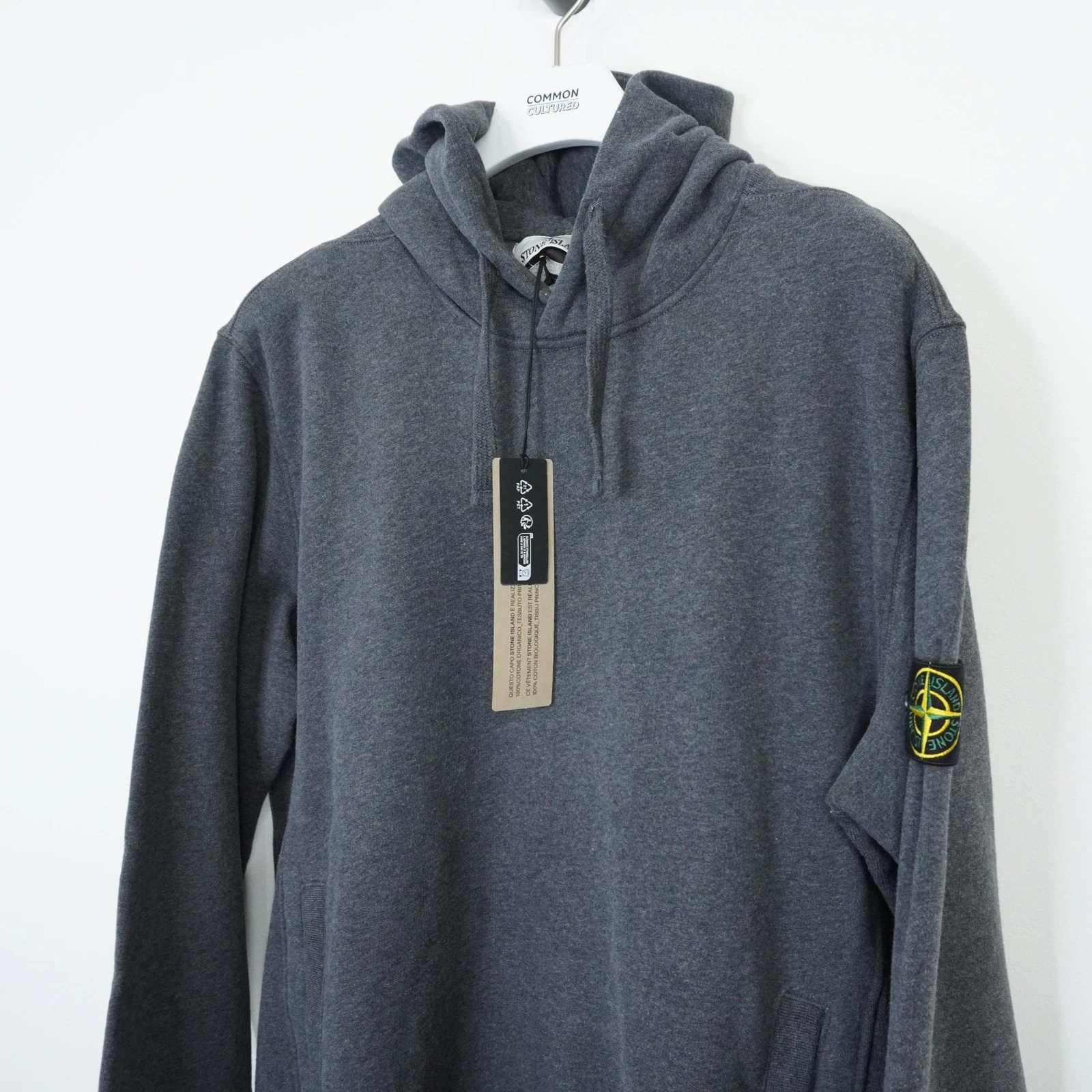 Felpa con cappuccio Stone Island grigio scuro marna cotone spazzolato prezzo consigliato £ 330