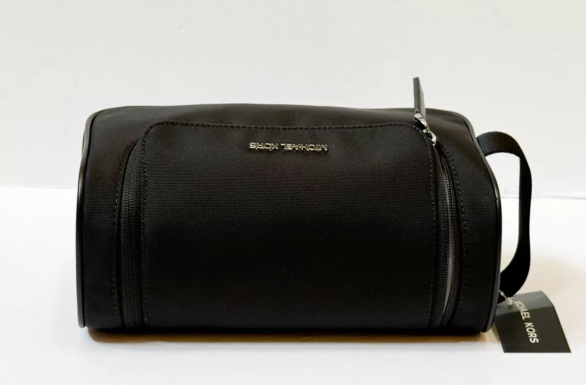 MICHAEL KORS KENT LARGE TOP ZIP TOILETRY KIT COSMETIC TRAVEL POUCH BLACK