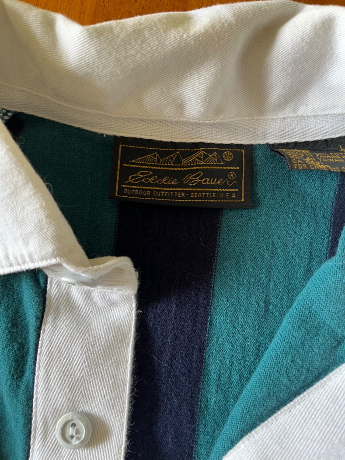VINTAGE EDDIE BAUER MENS RUGBY POLO LARGE Gem