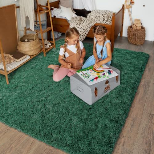 Super Fluffy Rug for Bedroom Feet Modern Shag Dark Green Area 4x6 Deep Green - Picture 5 of 7
