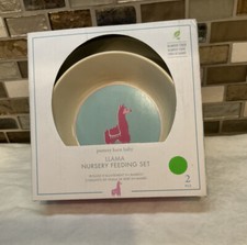 Pottery Barn Llama Dish Feeding Tabletop Set 2 Piece Bowl Plate Bamboo NEW /box