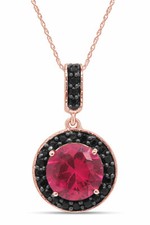 Simulated Pink Ruby  Black Spinel Dangle Pendant Necklace 14k Rose Gold Plated