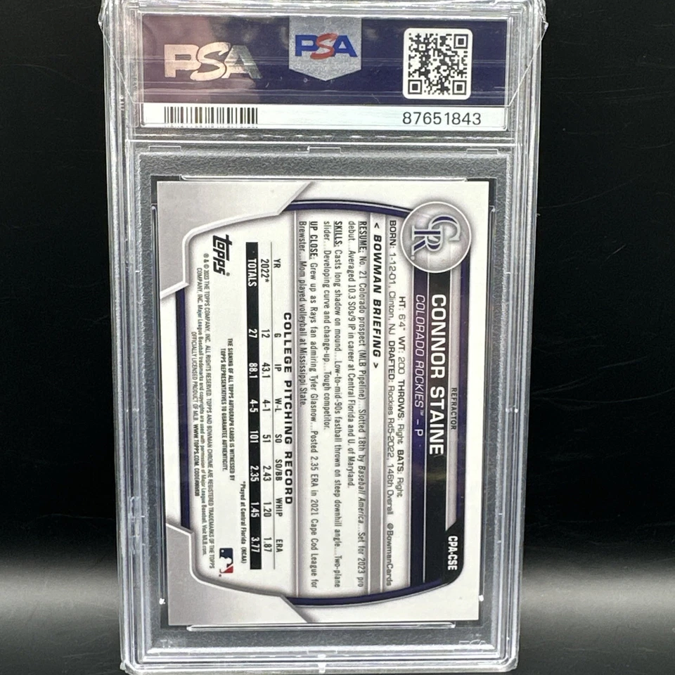 2023 Bowman Chrome Prospect Auto Refractor #CPACSE Connor Staine PSA 10 - Image 2 of 2