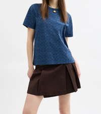 Coach Women's Navy All Over Signature Organic Cotton T-Shirt CZ191 XS/S/M/L/XL