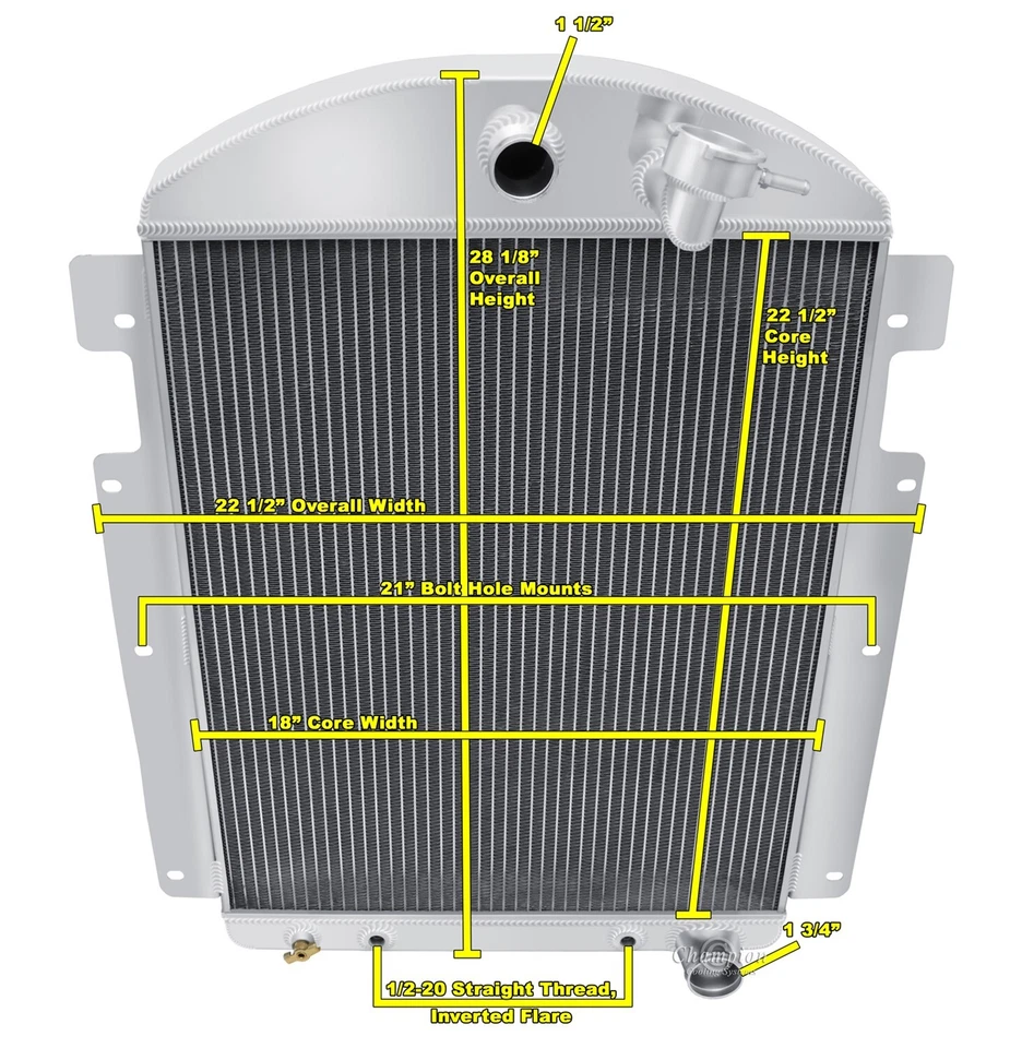 3 ROW CHAMPION ALUMINUM RADIATOR 1937 1938 CHEVY TRUCK PICKUP CHEVY V8 ENGINE - Imagem 3 de 3