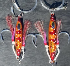 2  TUNA Bomb Jigs 200g  & 300g  9/0 BKK Hooks  Fast Sinking Bluefin Glow Rigged