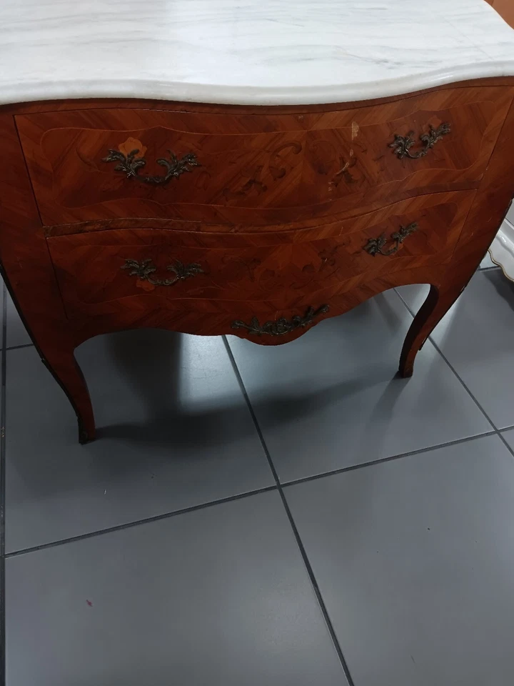 Vintage Louis XV Style Chest Marble Top Commode French Bombe Chest - Image 4 of 4