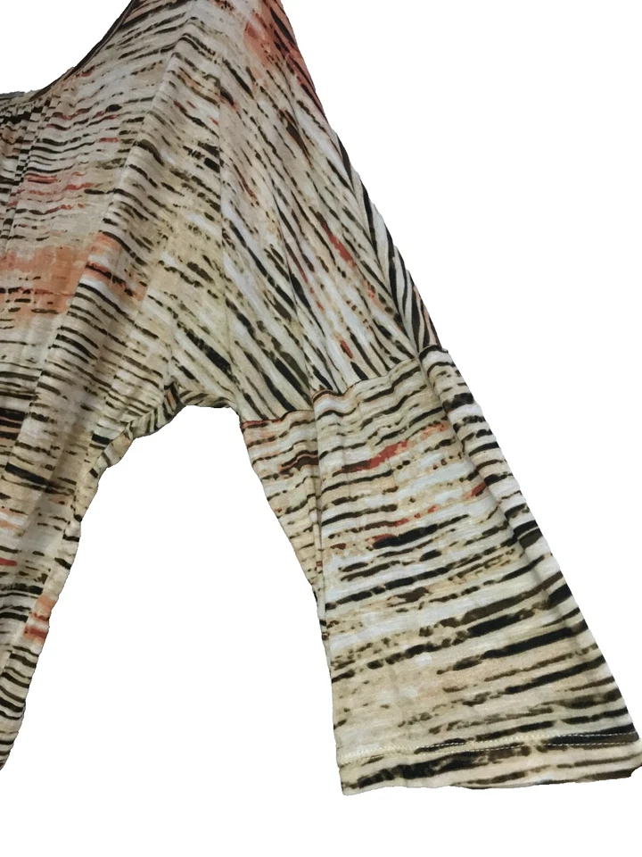 Blusa Plisada Pullover 3 Marrón Multicolor Manga Ala de Murciélago 3/4 XL de CHICO'S 3 Foto 4 de 4