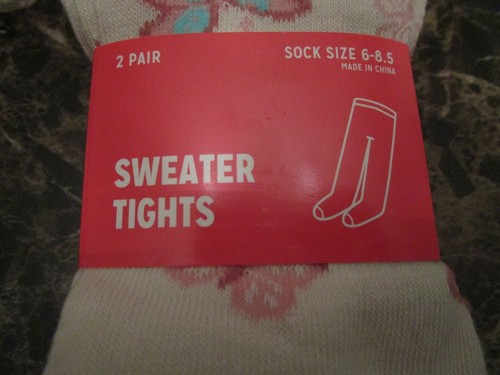 2 Pair Pink Butterfly Pattern Sweater Tights Sock Size 6-8.5 Shoe Size 6-1.5 - Picture 2 of 4
