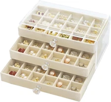 Earring Box Holder Organizer Display Case, Clear Velvet Jewelry Storage Tray ...