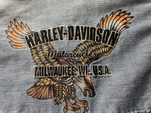 Harley Davidson Embroidered Graphic Print Sleeveless Snap Button Denim Top Small - Picture 5 of 6