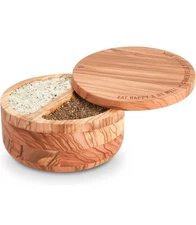DASH x The Fit Cook Divided Olivewood Salt Cellar Magnetic Closure Herbs Swivel